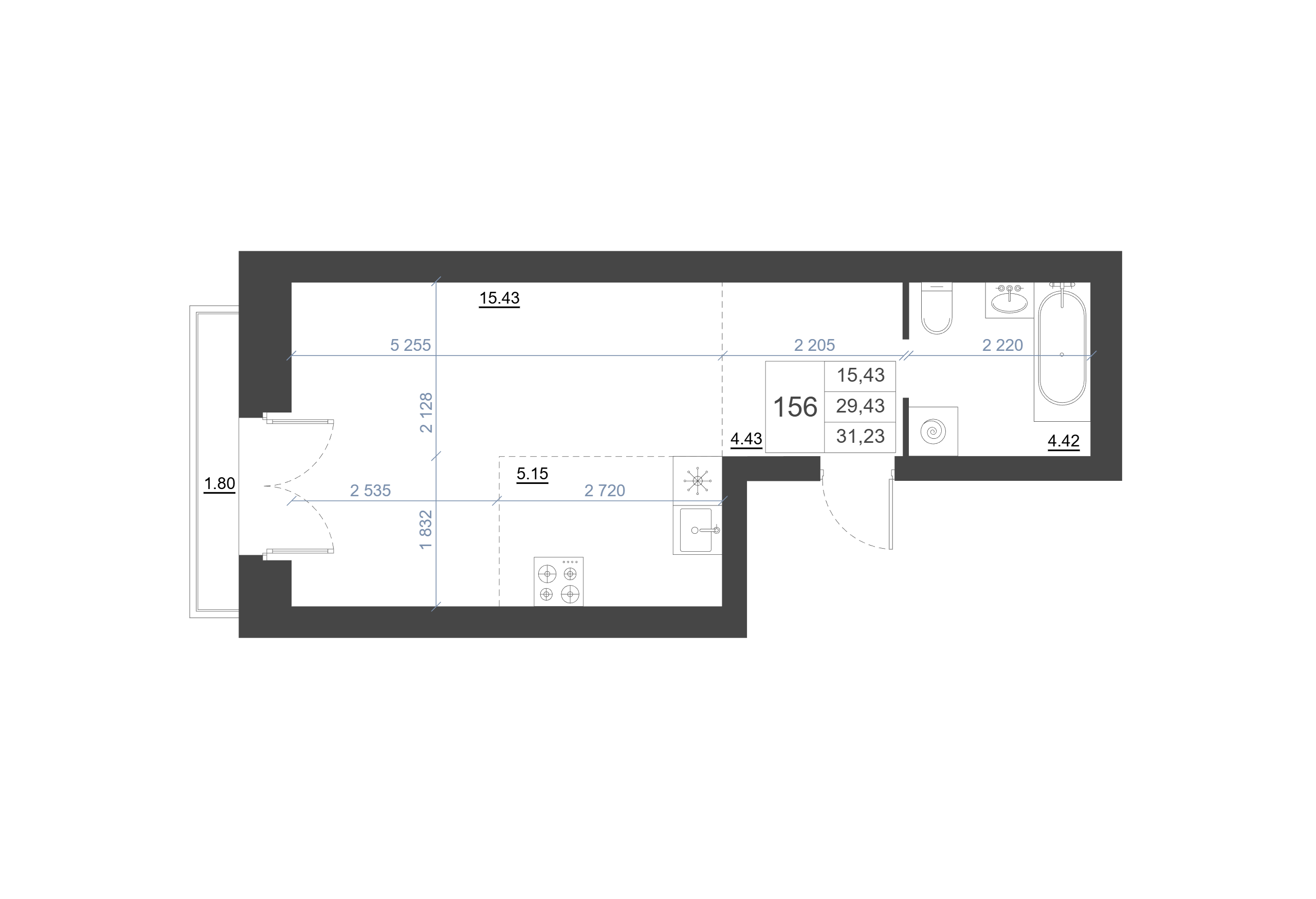 Планировка: Студия · 31,23 м², Экогород 3