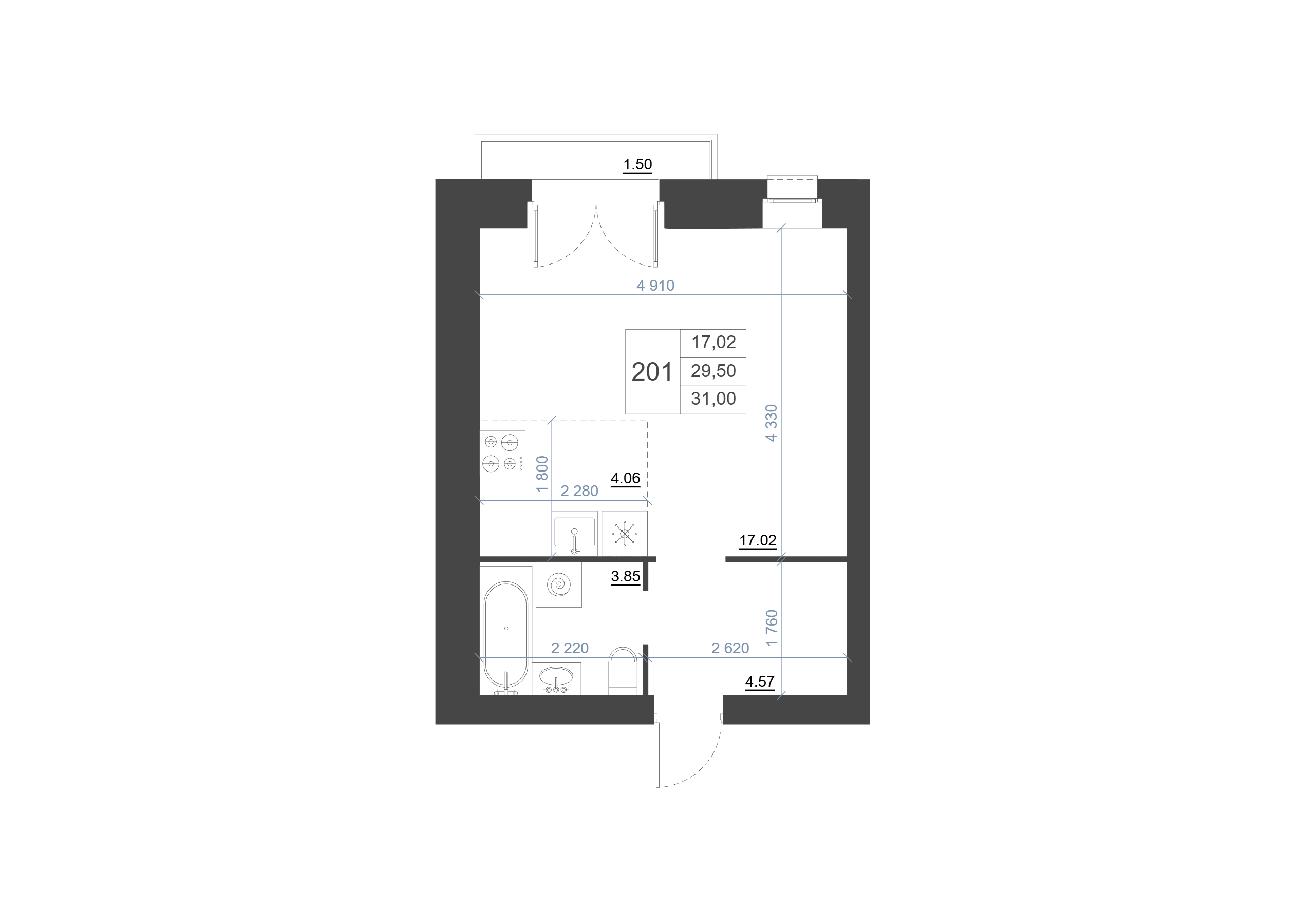 Планировка: Студия · 31 м², Экогород 3