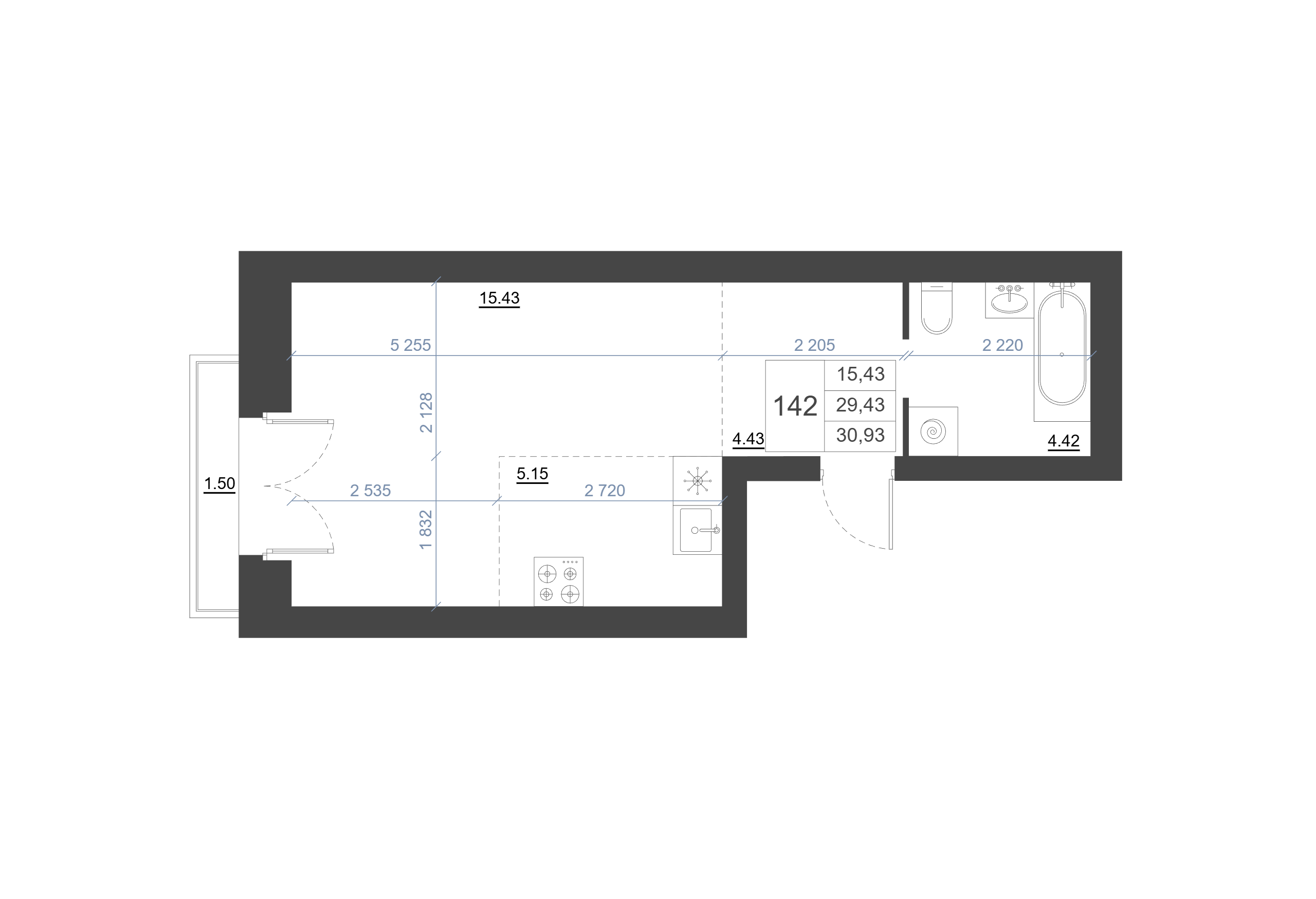 Планировка: Студия · 30,93 м², Экогород 3