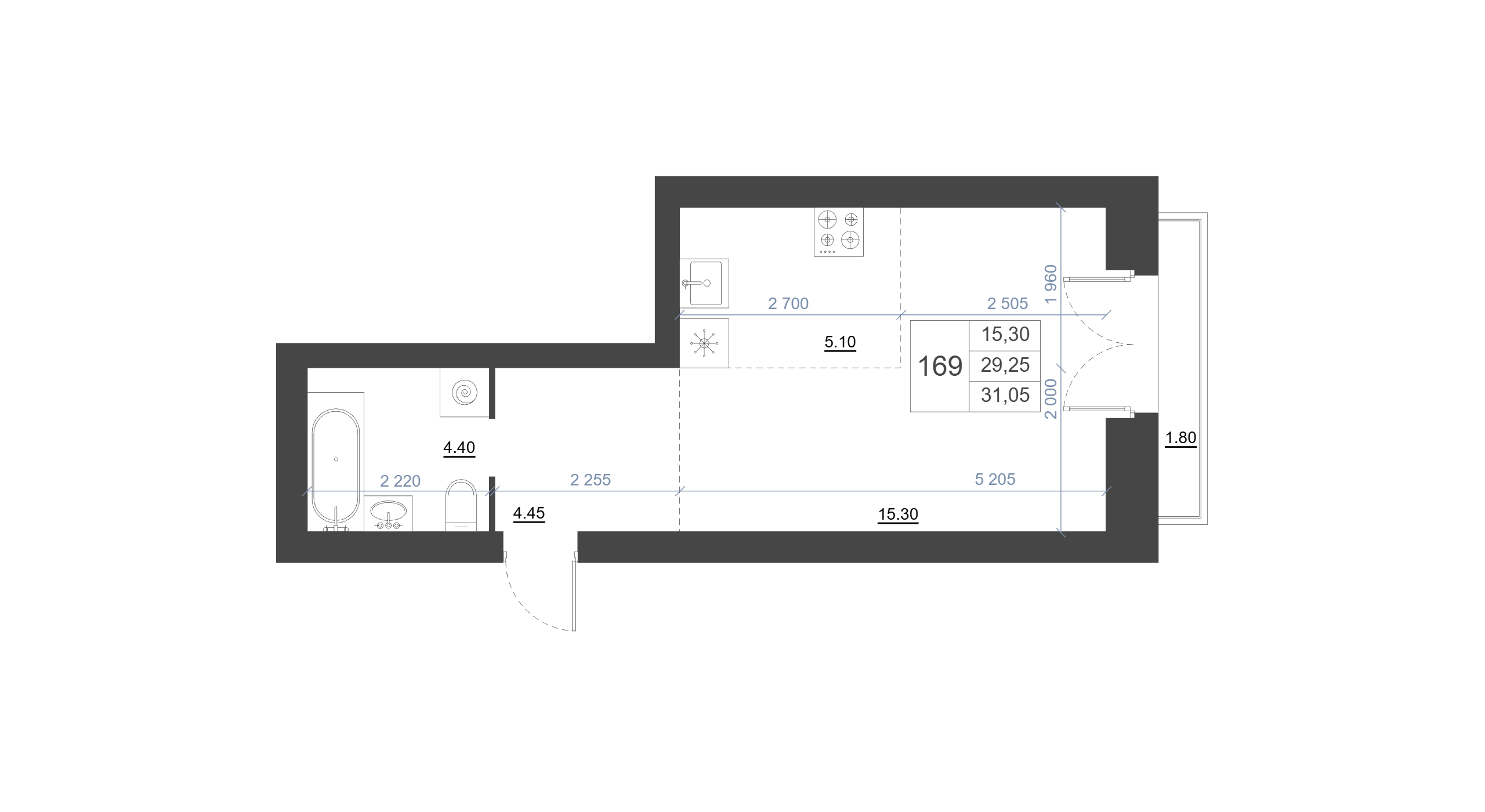 Планировка: Студия · 31,05 м², Экогород 3