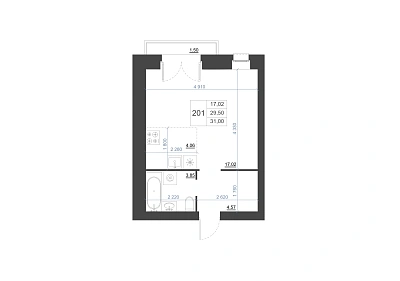 СТУДИЯ, 31 М²