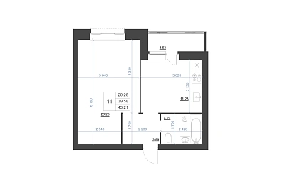 1-КОМНАТНАЯ, 43.21 М²