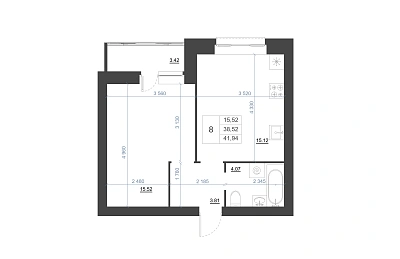 1-КОМНАТНАЯ, 41.94 М²