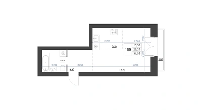 СТУДИЯ, 31.05 М²