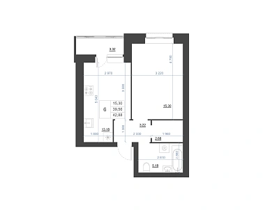 1-КОМНАТНАЯ, 42.88 М²
