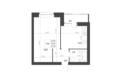 1-КОМНАТНАЯ, 43.59 М²