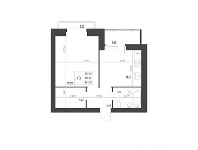 1-КОМНАТНАЯ, 44.26 М²