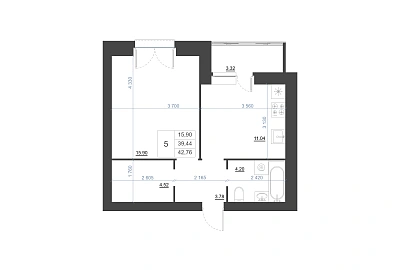1-КОМНАТНАЯ, 42.76 М²
