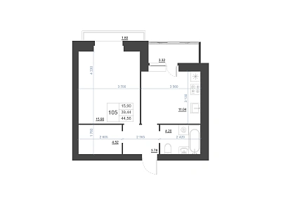 1-КОМНАТНАЯ, 44.56 М²