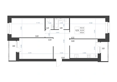 3-КОМНАТНАЯ, 89.64 М²