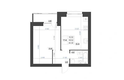 1-КОМНАТНАЯ, 42.32 М²